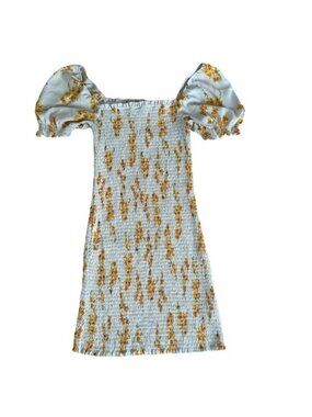 Trixxi Floral Mini Dress Sunflower Orange Feminine Bodycon Smocked Womens Size M